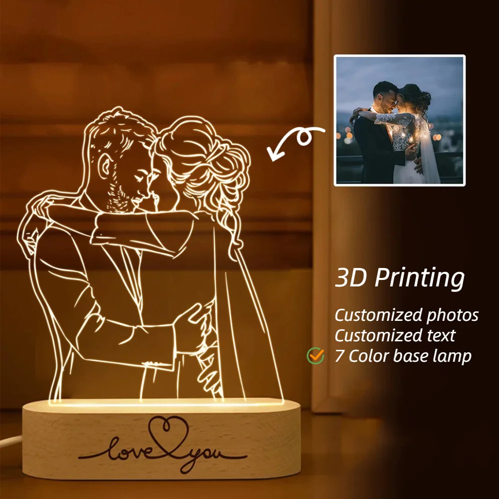 Lampe photo 3D personnalisée cœur blanc