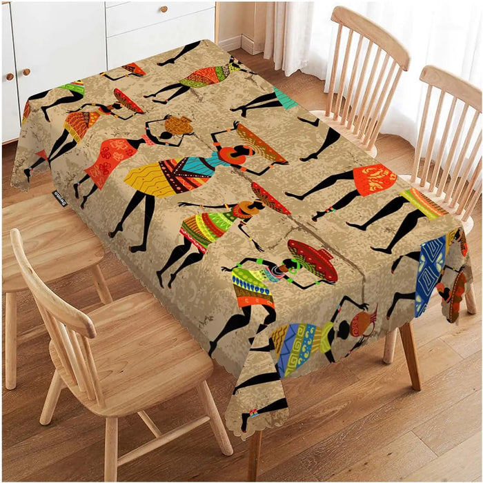 Nappe rectangulaire ethnique blanche imperméable sur table à manger