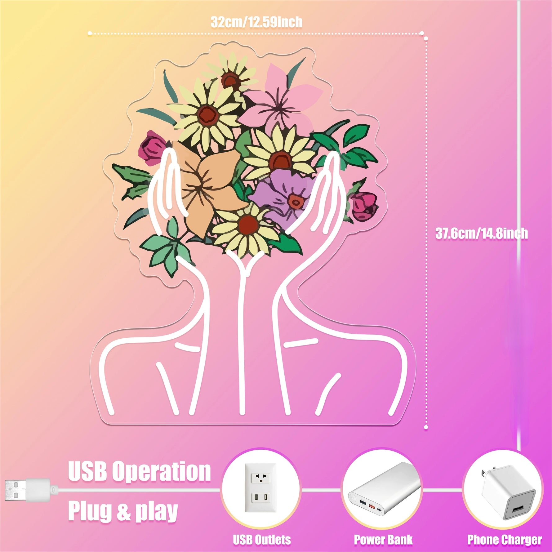 Détail de l'enseigne néon fleur pour chambre - Design féminin et romantique