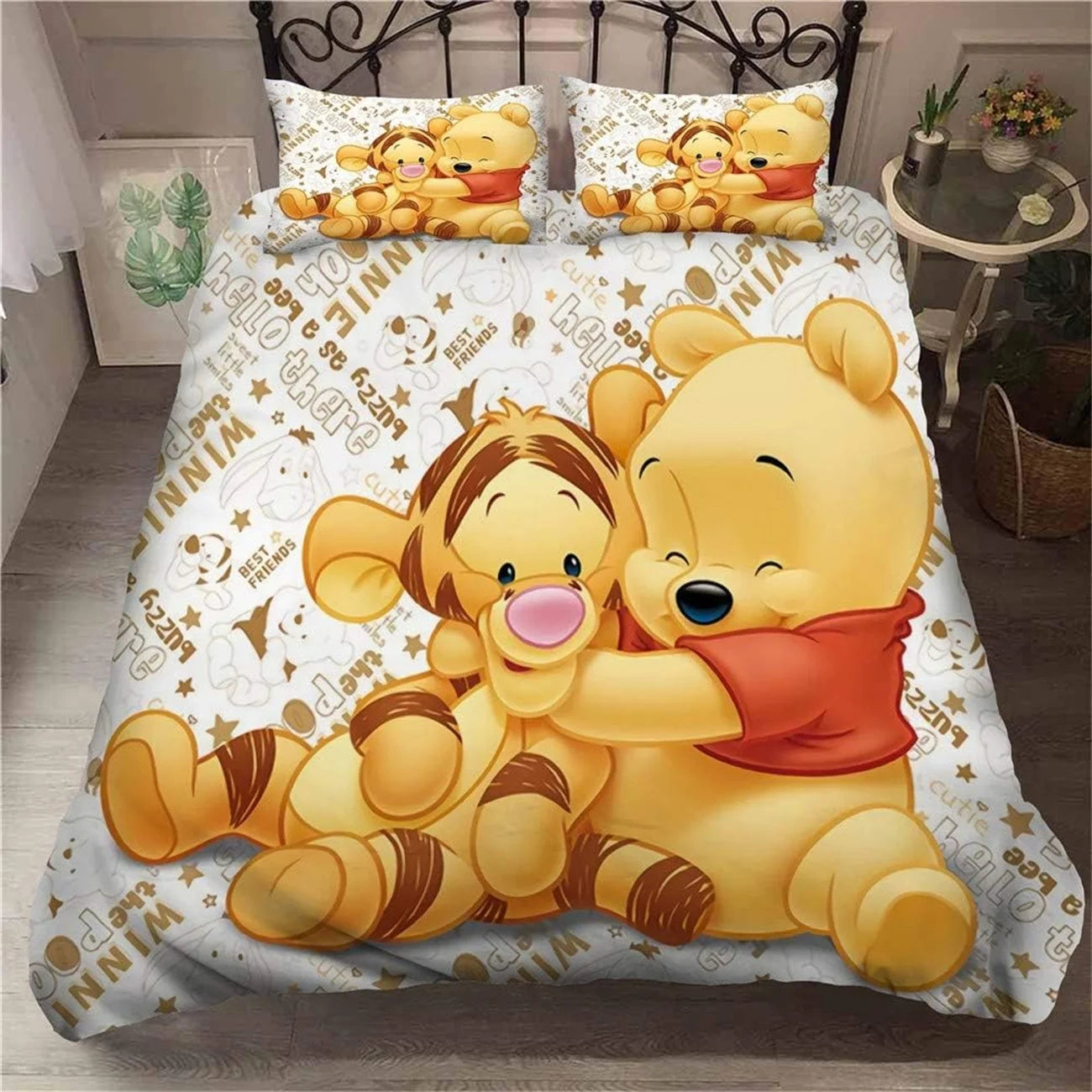 Housse de couette Winnie l'ourson beige dans une chambre d'enfant décorée
