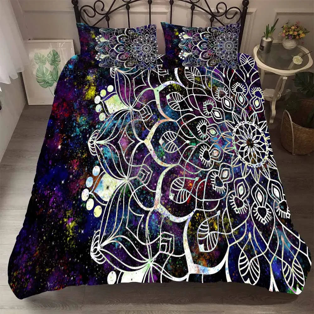 Parure de lit mandala galaxie avec taies d'oreiller