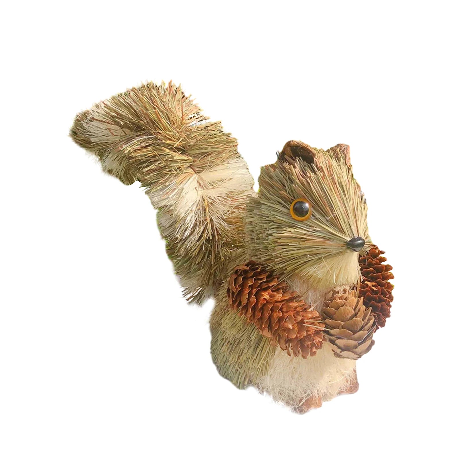 Figurine écureuil en paille avec pomme de pin