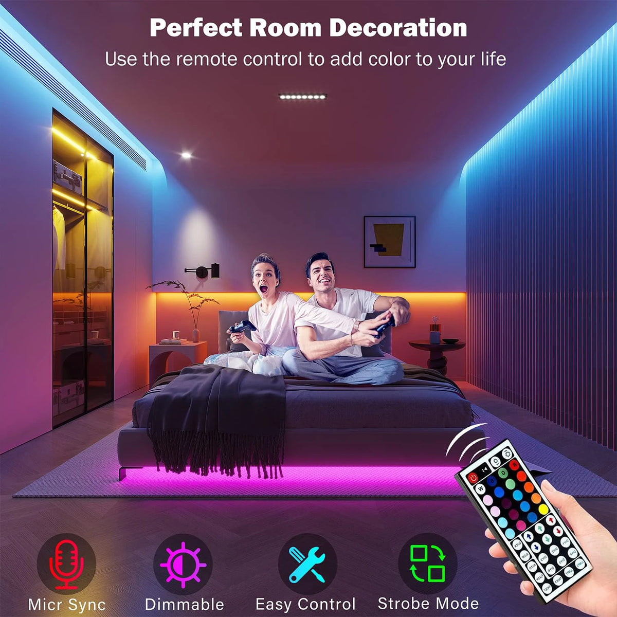 Ruban LED RGB installé derrière un téléviseur