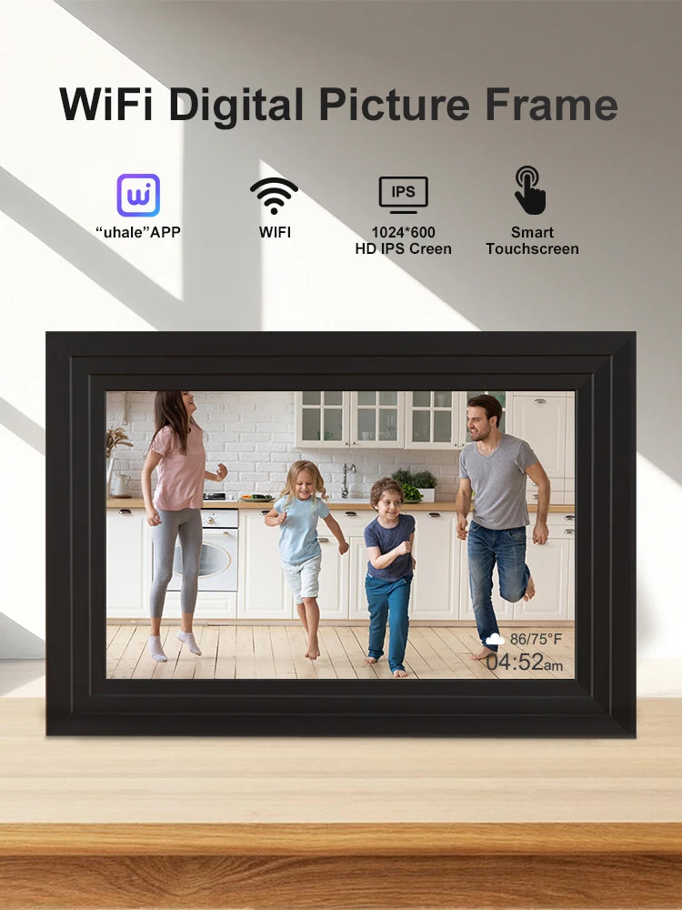 Cadre photo numérique WiFi 10.1 pouces écran tactile noir