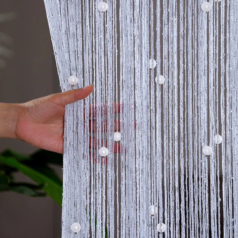 Rideau de perles pour porte en polyester dense couleur blanche