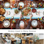 Une magnifique table de fête garnie de délicieux plats, de décorations automnales et d'une belle vaisselle, illustrant son utilisation dans différentes scènes d'intérieur comme le salon, la salle à manger et le patio.