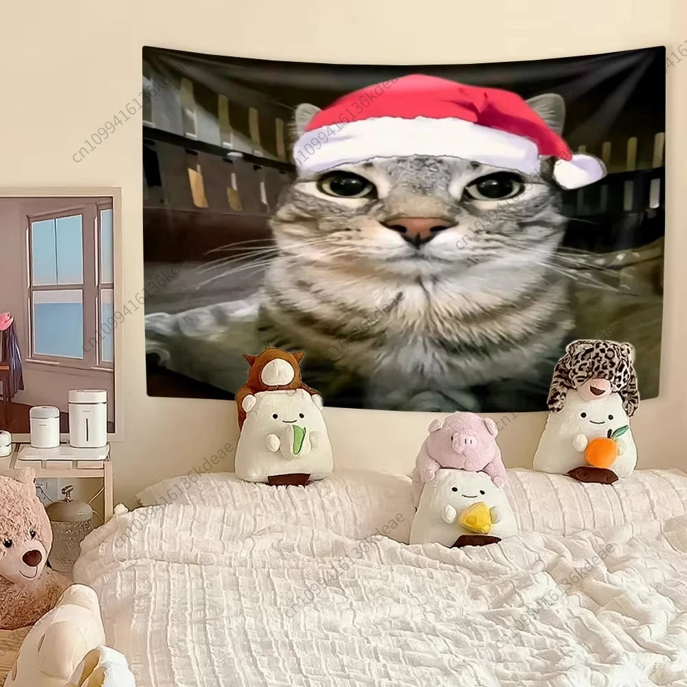 Tapisserie murale chat kawaii humoristique sur fond clair - décoration intérieure Ombre Interieur