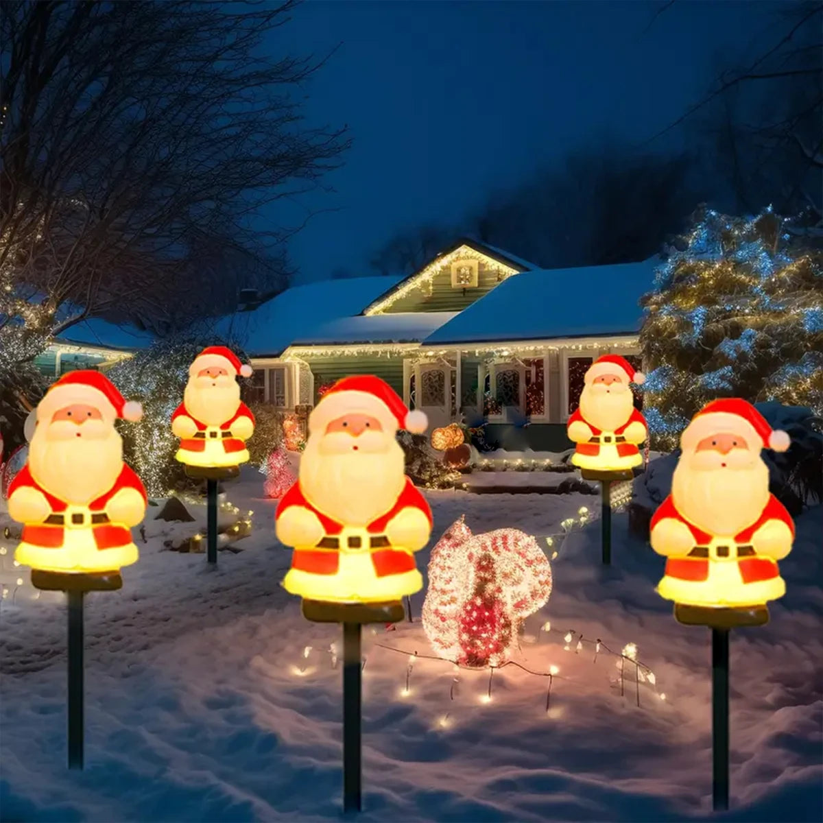 Ensemble de 5 lampes solaires Père Noël pour jardin éclairé la nuit