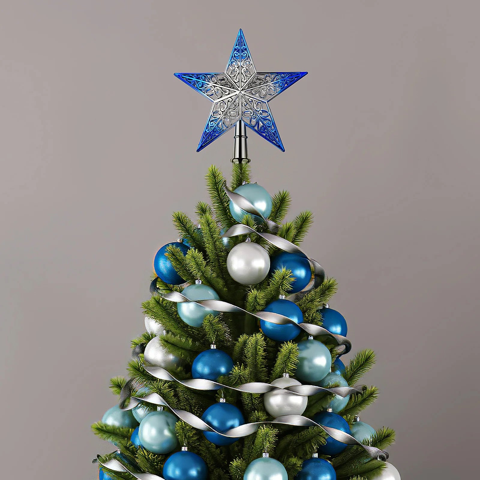 Topper étoile bleu saphir pour sapin de Noël