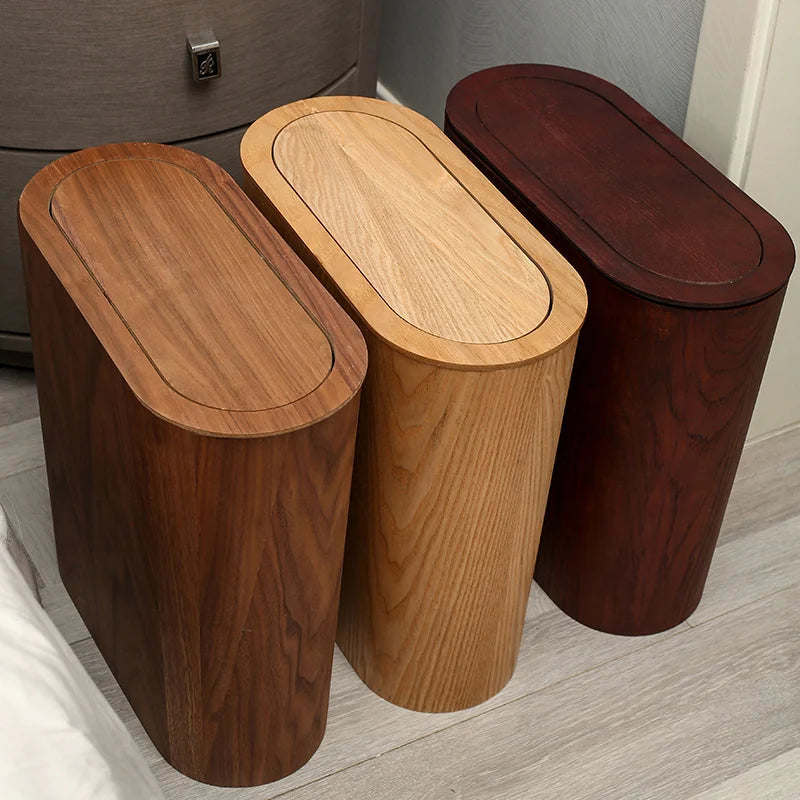 Poubelle étroite 16L en bois naturel finition mate
