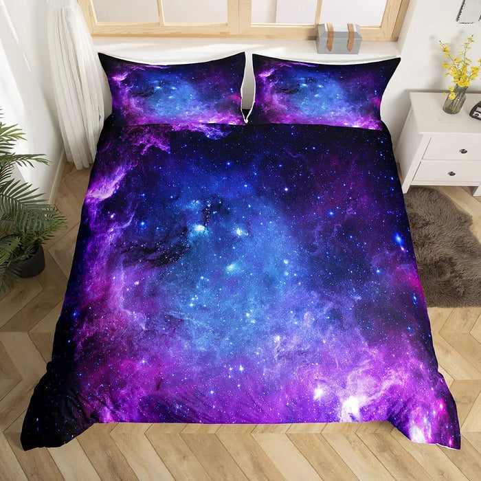 Housse de couette galaxie pour ado sur lit double avec motif ciel étoilé