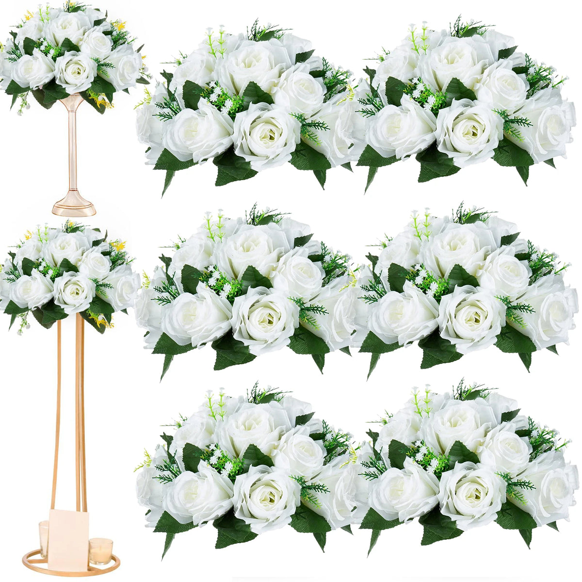Bouquet de 6 roses artificielles en soie couleur or