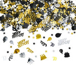 Confettis saphir profond sur nappe grise pour fête adulte