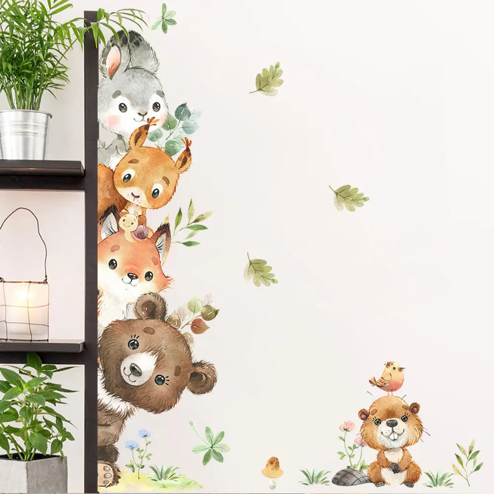 Sticker mural forêt ours lapin chambre enfant