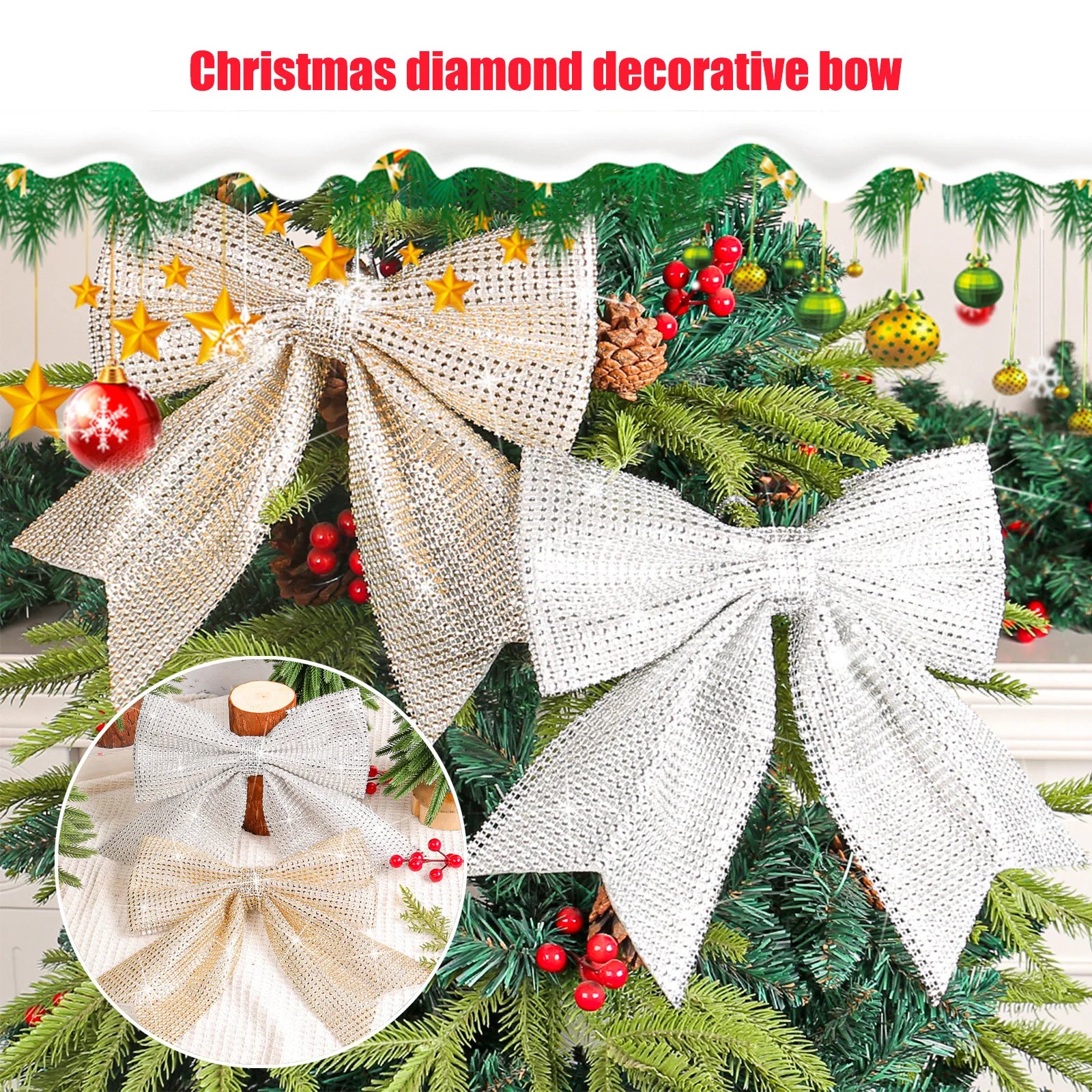 Pendentif Noël nœud diamant or décoration traditionnelle