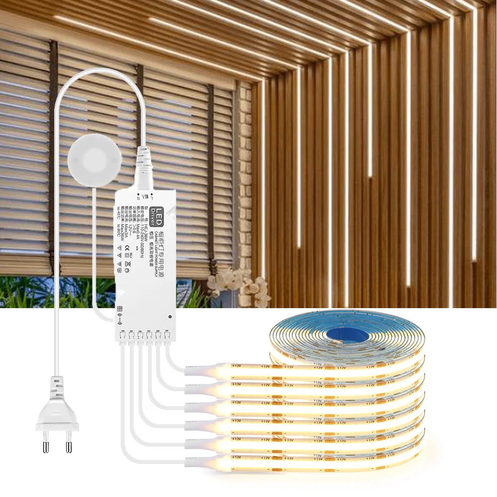 Bande LED plafond intégrée COB linéaire installée dans un salon moderne