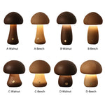 Lampe champignon LED en bois avec interrupteur tactile sur table de chevet