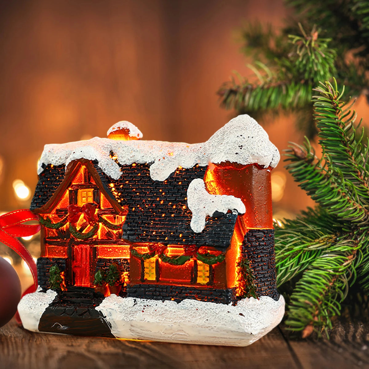 Scène de village de Noël avec plusieurs maisons en résine