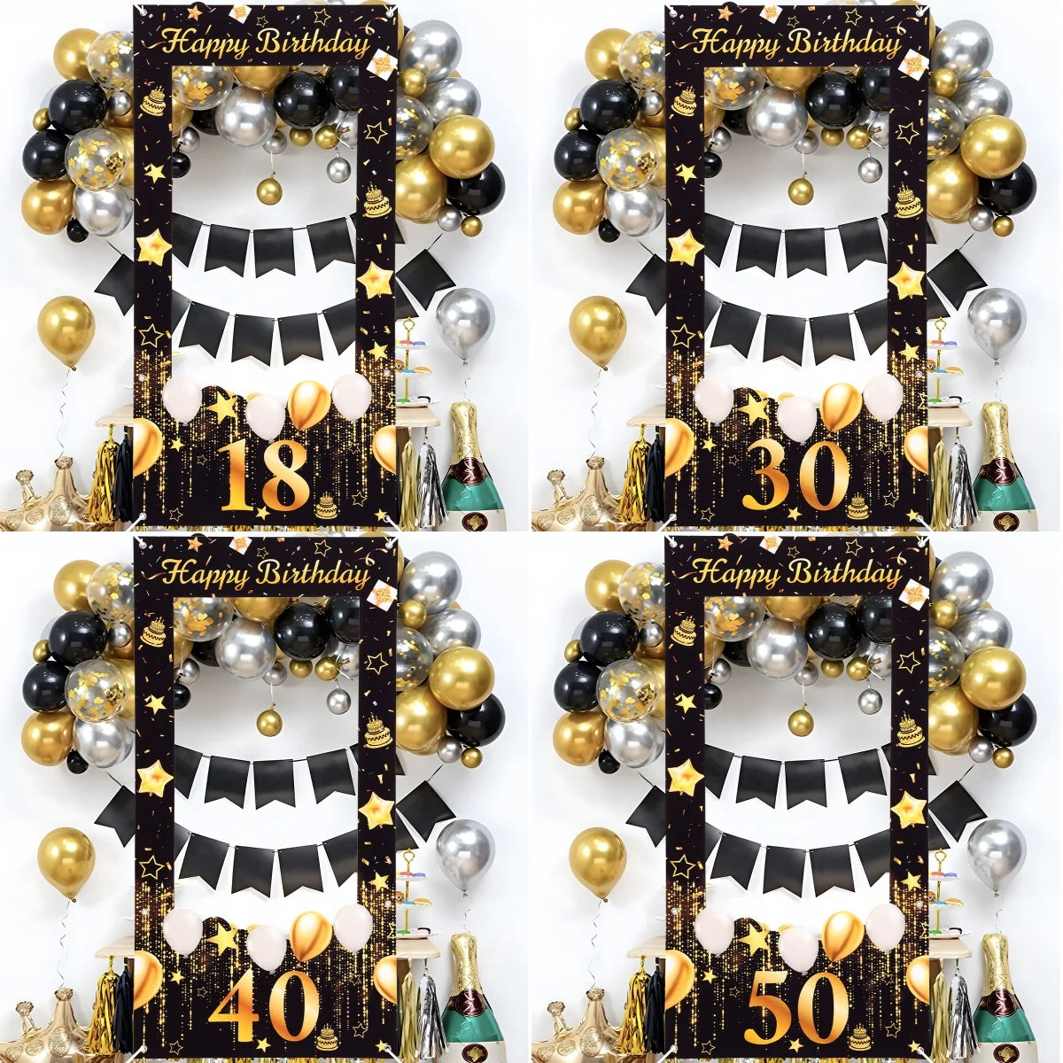 Cadre photo booth avec décorations de fête en arrière-plan