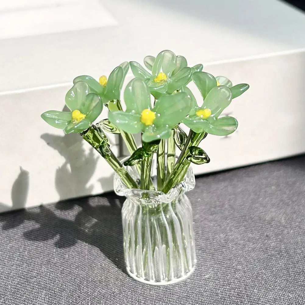 Décoration florale en verre artisanale pour centre de table jaune