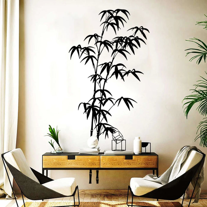 Autocollant mural arbre de bambou naturel sur mur blanc