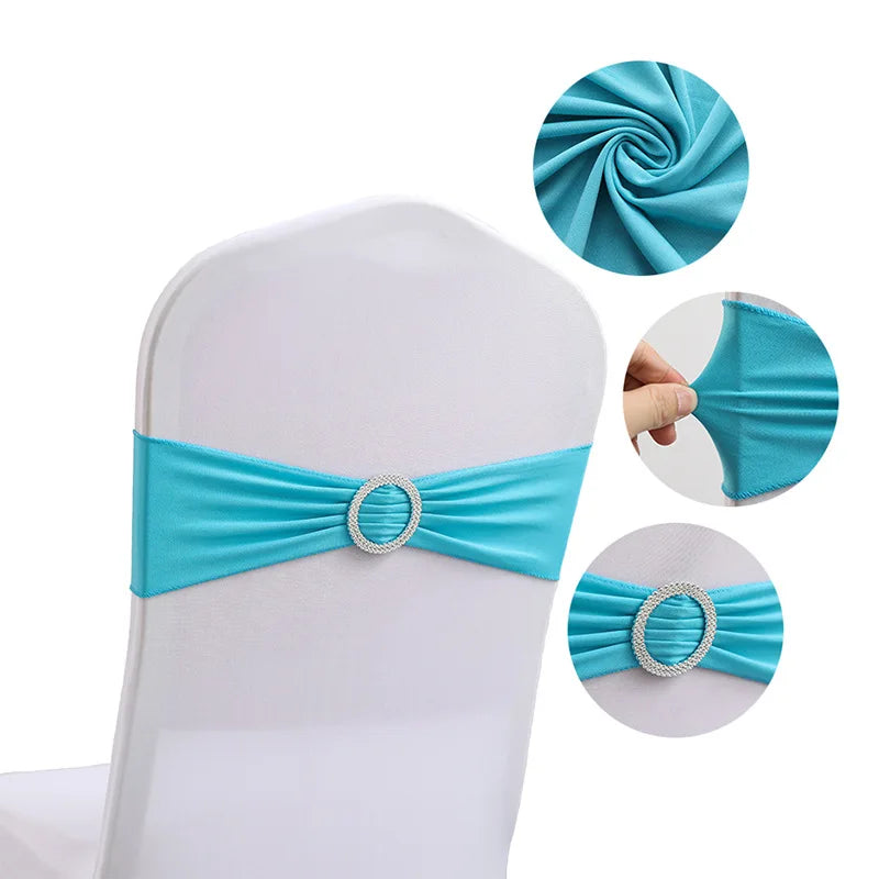 Nœud décoratif en satin bleu turquoise avec boucle ornée pour chaise.