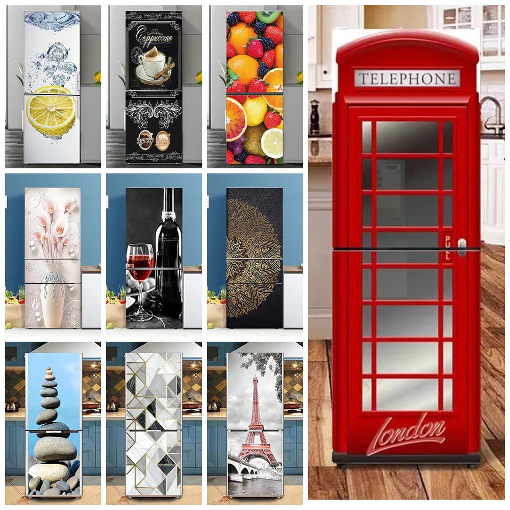 Autocollant décoratif cabine téléphonique rouge sur porte de placard de cuisine