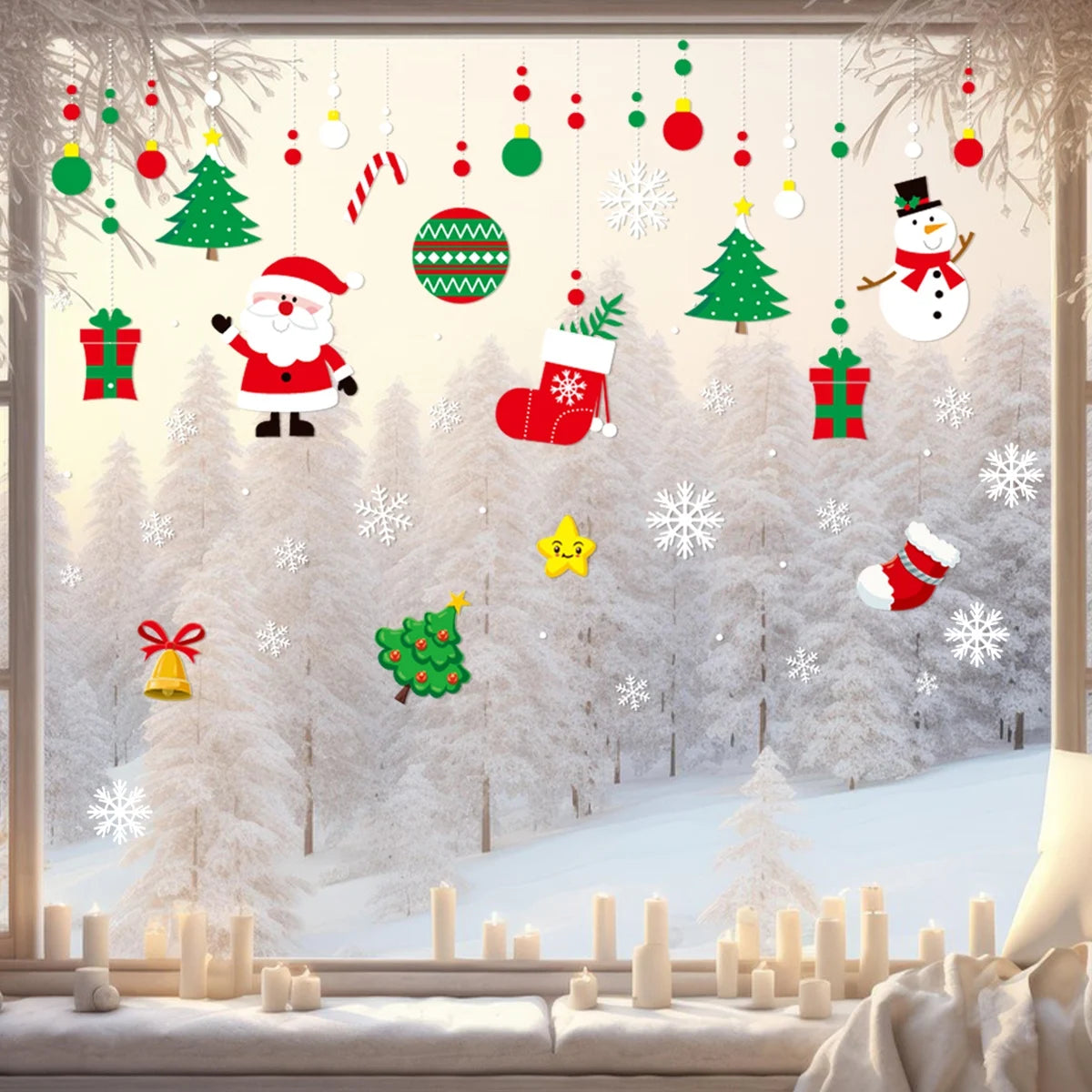 Application autocollants Noël sur fenêtre intérieure