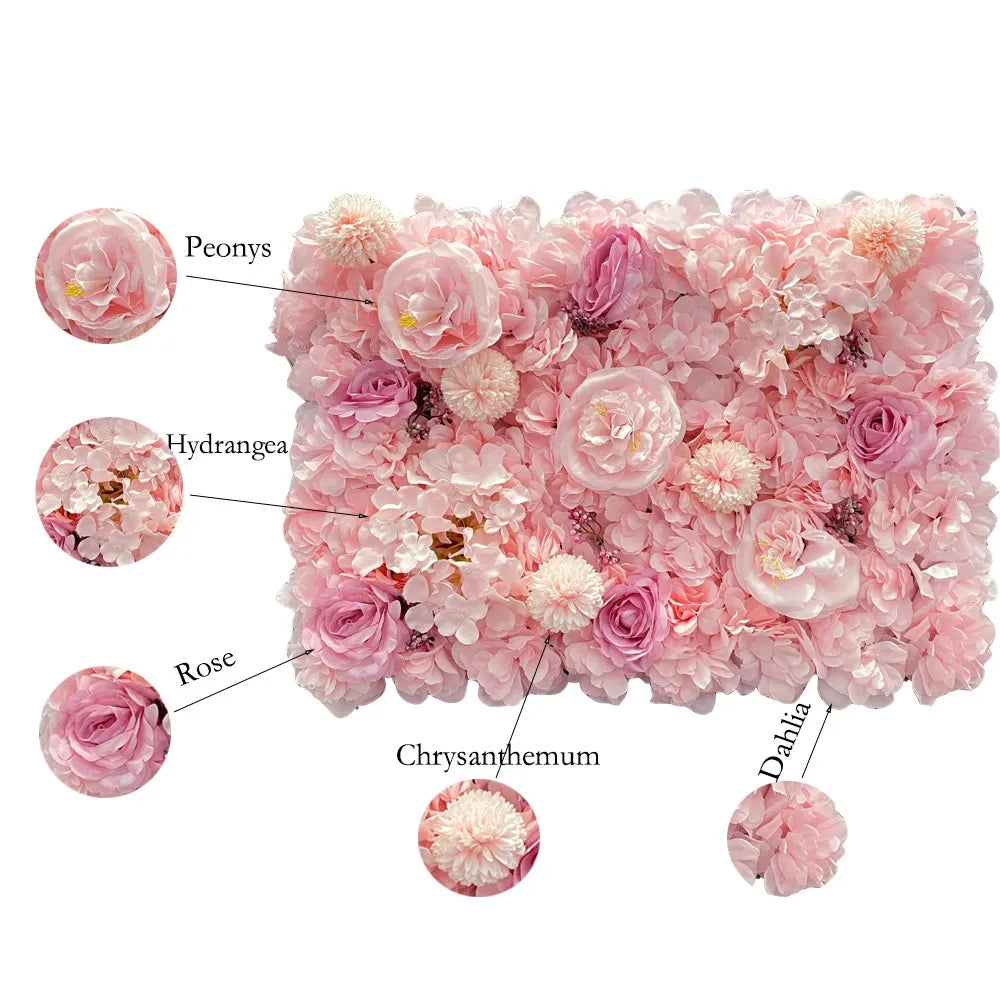 Mur floral en soie rose pour baby shower et fêtes
