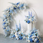 Détail fleur delphinium en soie bleu blanc
