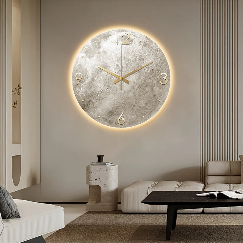 Horloge murale lune LED moderne en grès pour salon