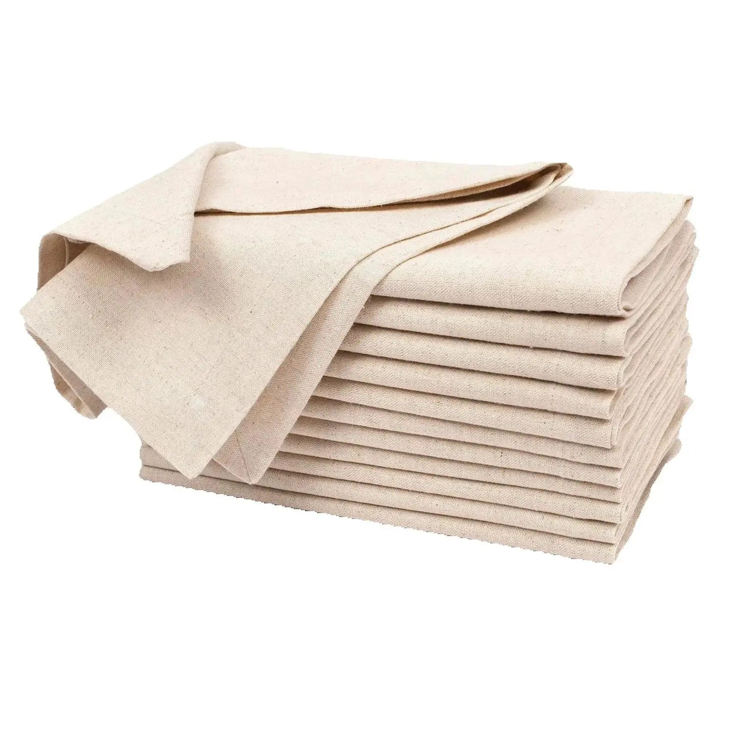 Une pile de chiffons beiges en coton, empilés dans un empilement organisé.