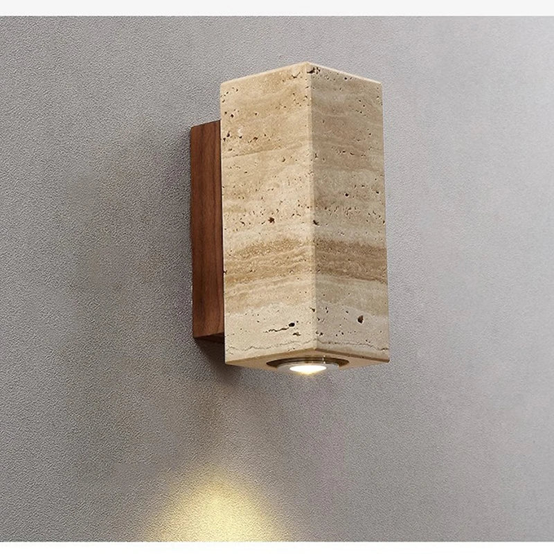 Applique murale LED en marbre jaune pour lit vue de face