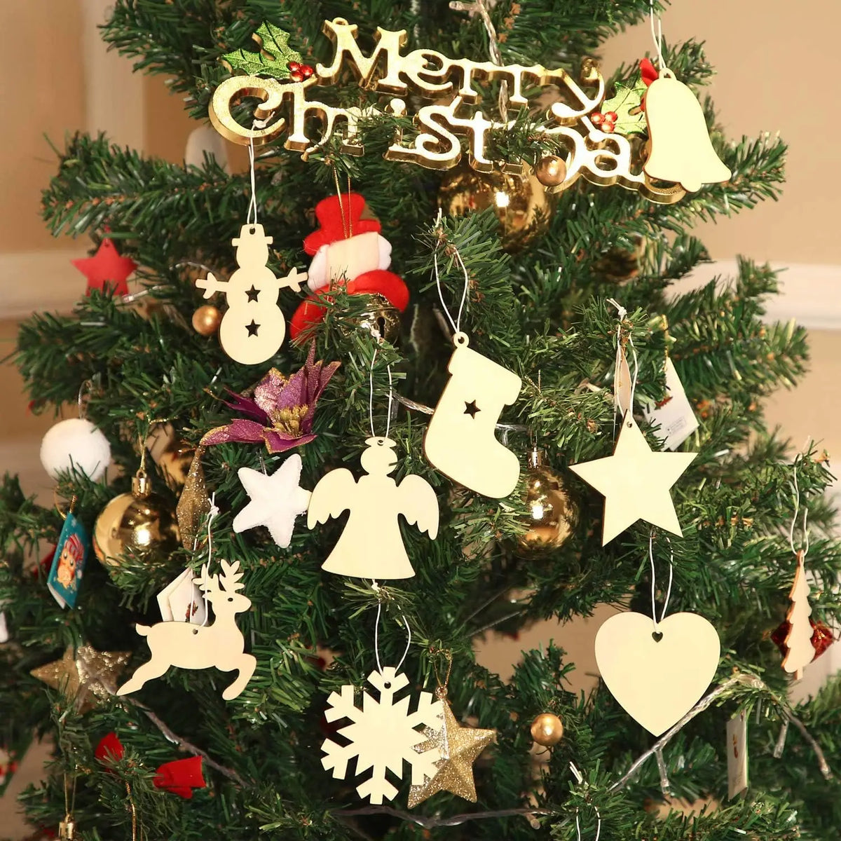 Kit de décoration de Noël avec tranches de bois et cordes de suspension