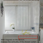 Détail des aimants en bas du rideau de douche transparent pour une fixation optimale