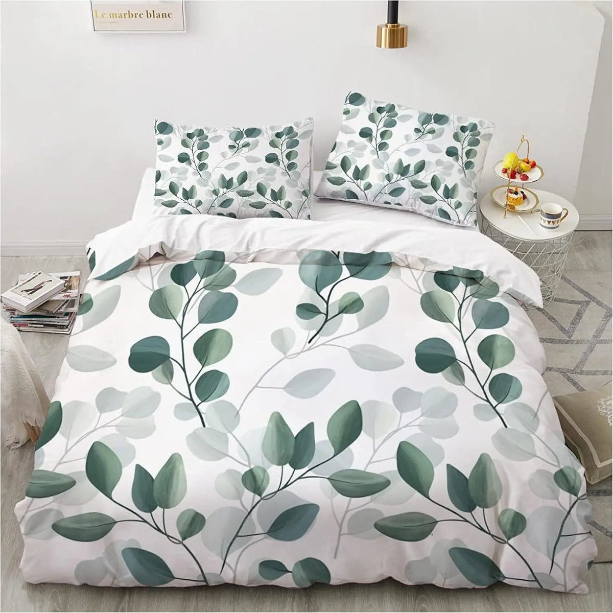 Housse de couette botanique dans une chambre décorée style rustique