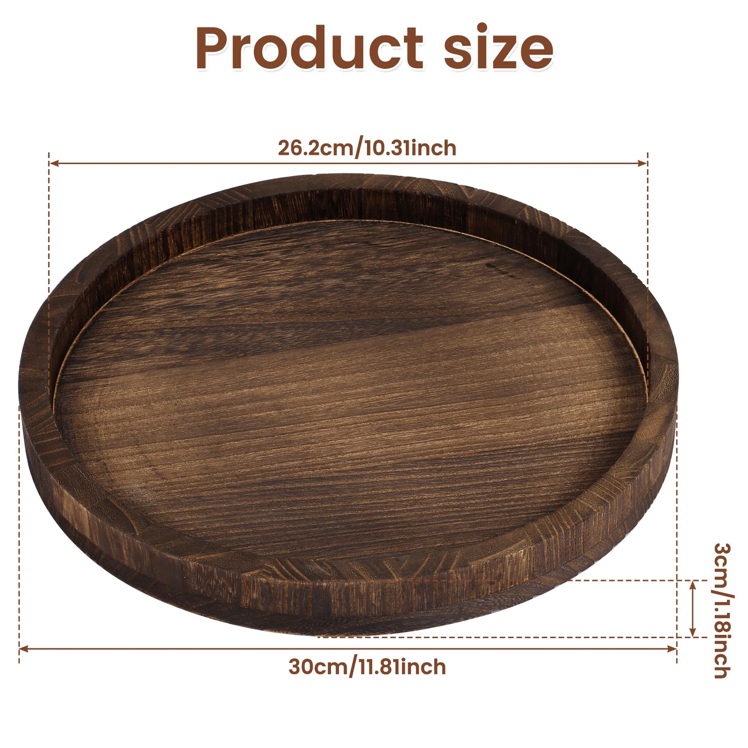 Plateau rond en bois vintage noir 30 cm