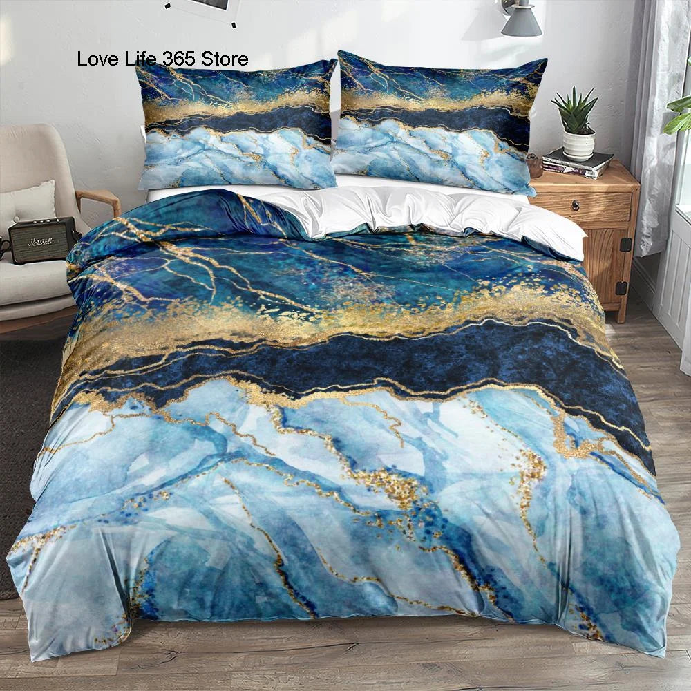 Housse de couette 140x200 marbre 3D blanc