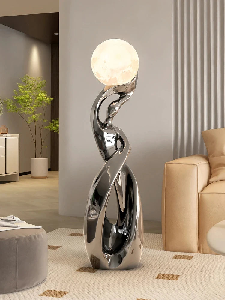 Statue déco intérieur abstraite lumineuse en résine prune