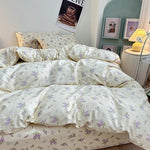 Parure de lit fleurie jaune avec housse de couette et taie