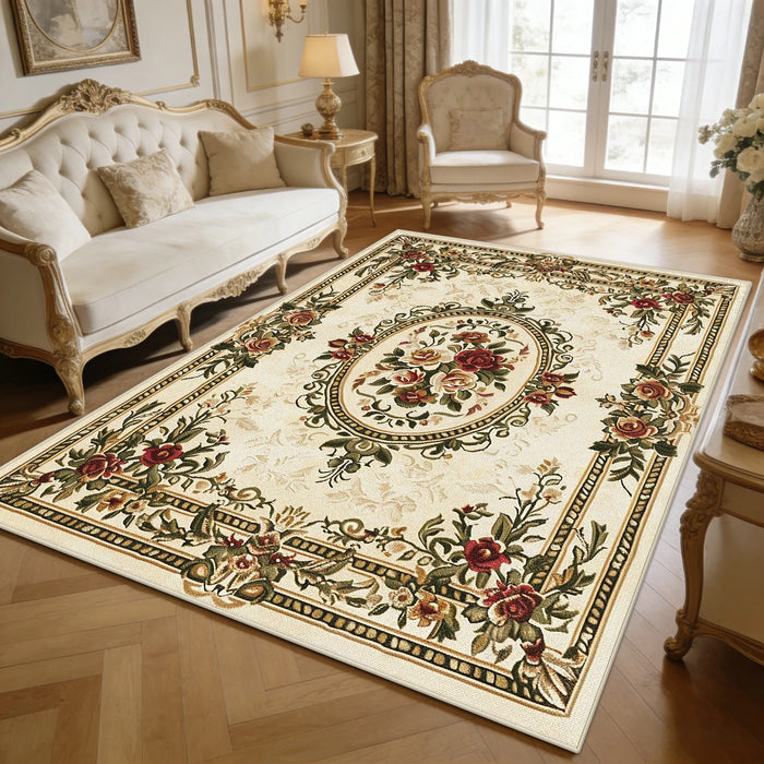 Tapis beige à fleurs antidérapant dans un salon élégant