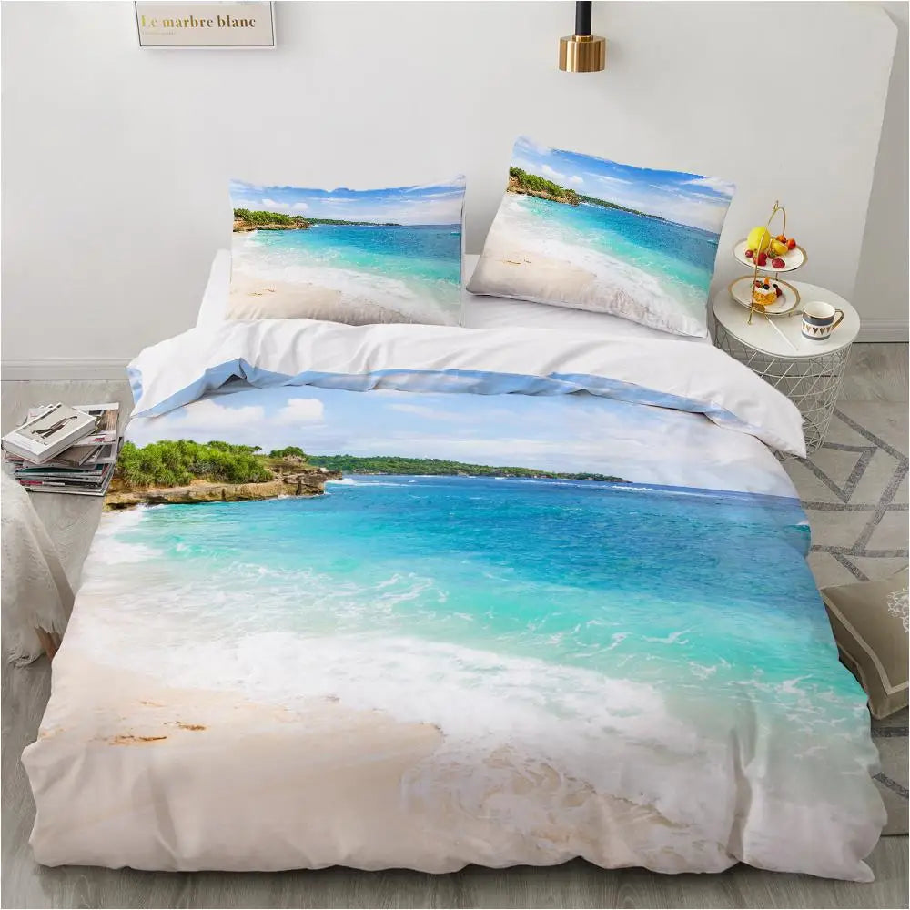 Housse de couette tropicale océan avec vagues et plage