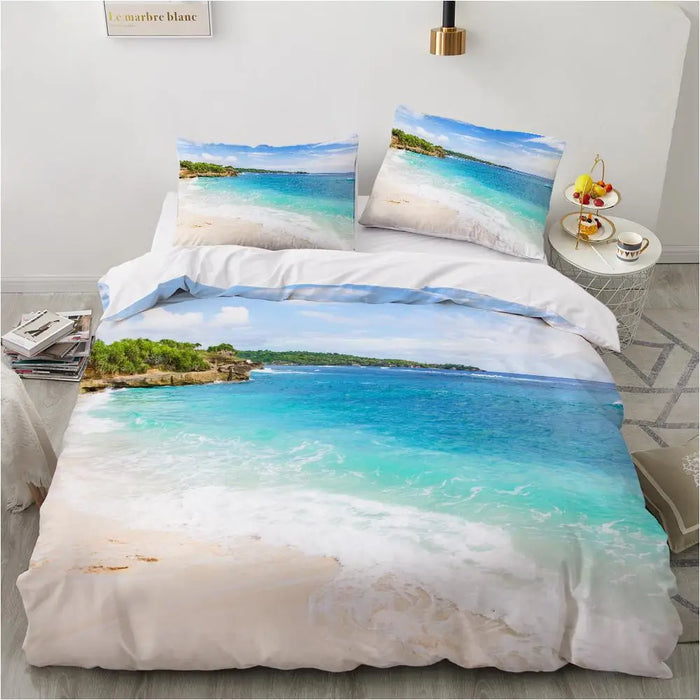Housse de couette tropicale océan avec vagues et plage