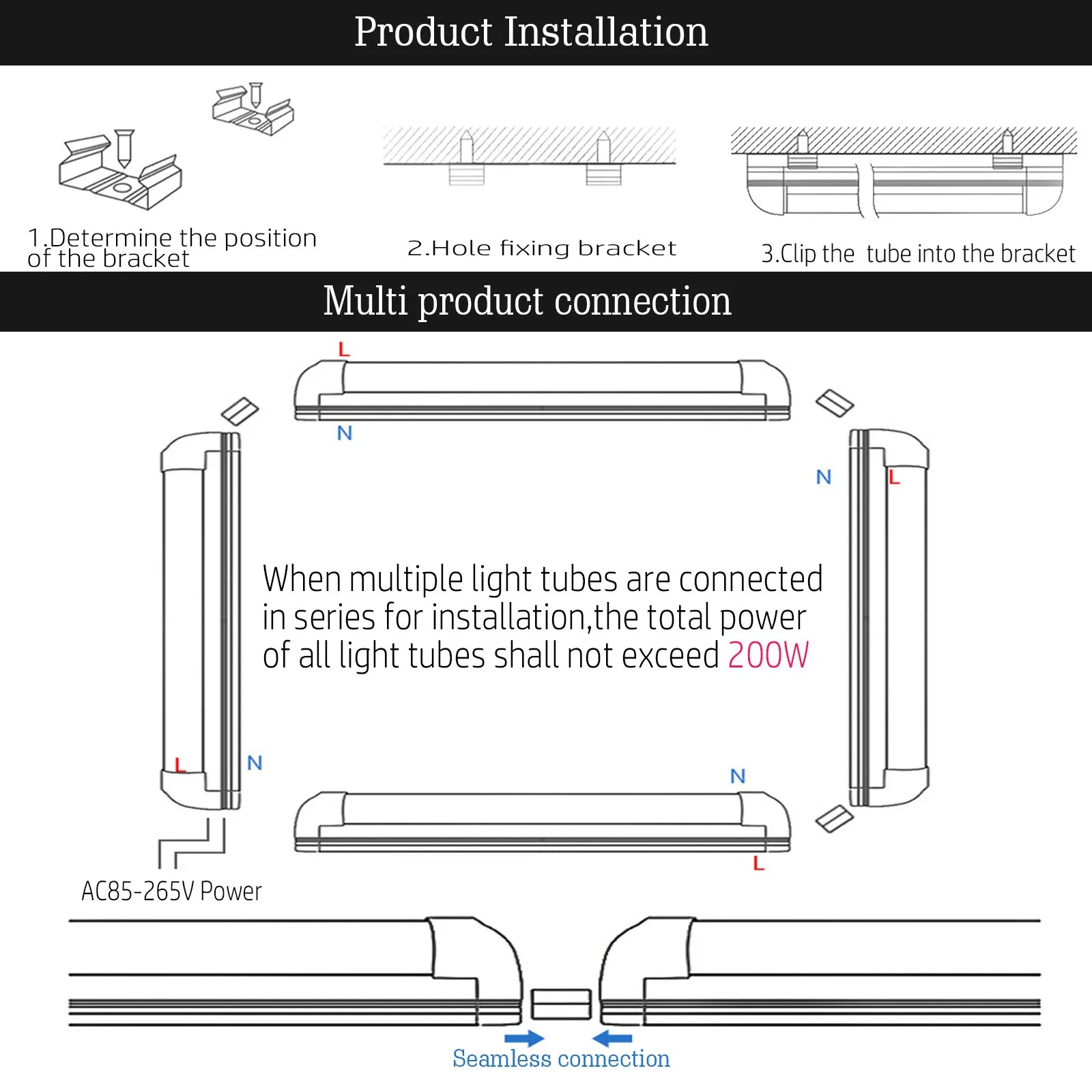 Détail du connecteur double V pour tube LED T8
