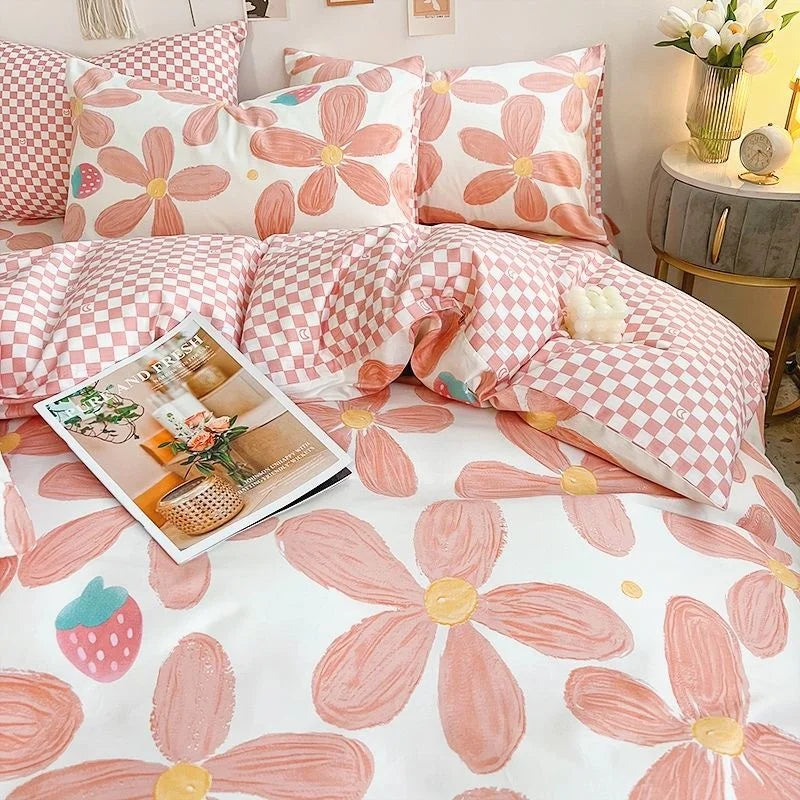Drap plat blanc assorti à la parure de lit fleurie