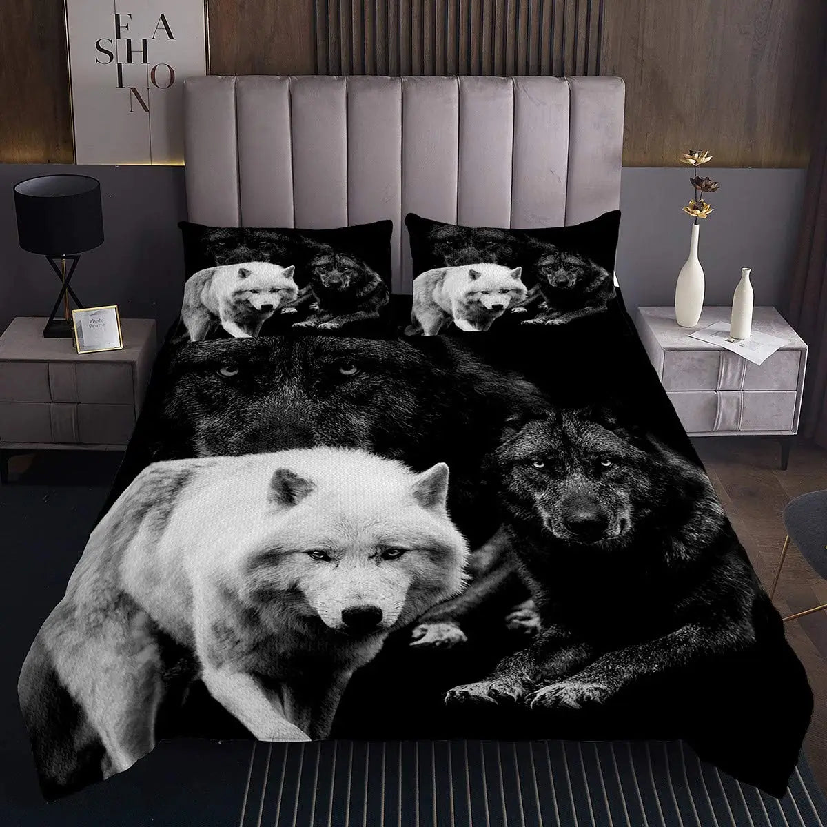 Parure de lit loup 3 pièces 140x200 pour chambre garçon - vue d'ensemble