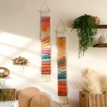 Détail du tissage macramé et motif montagne lever coucher soleil