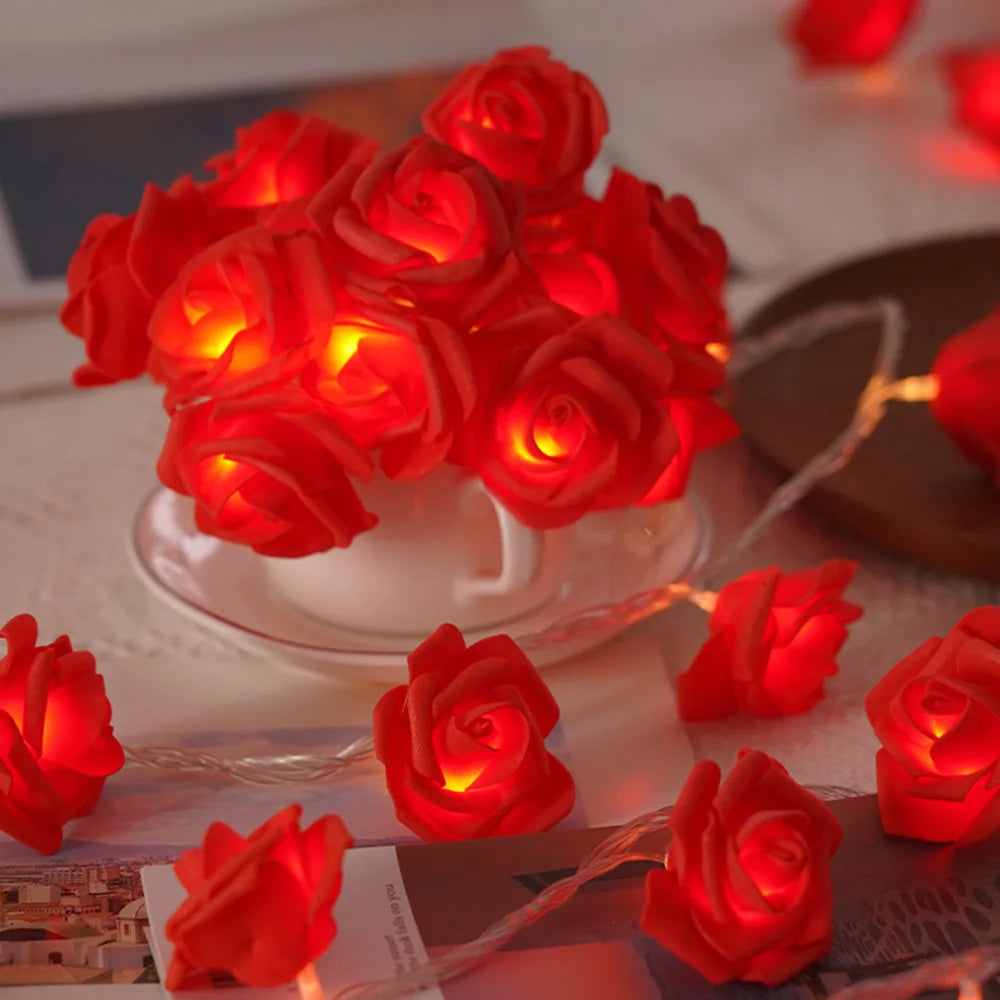 Guirlande lumineuse fleurs piles Saint-Valentin