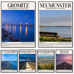 Des paysages magnifiques de Schleswig-Holstein en Allemagne, mettant en valeur des lieux emblématiques comme Grömitz, Neumünster, St. Peter Ording, Wilhelmshaven, Bad Harzburg et Büsum.