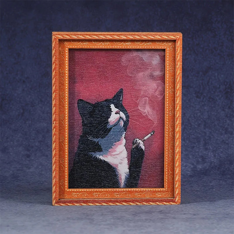 Cadre photo aimanté chat en bois mignon couleur blanc détail